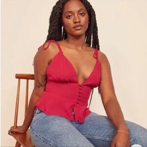 Reformation Cluny Top in Rhubarb